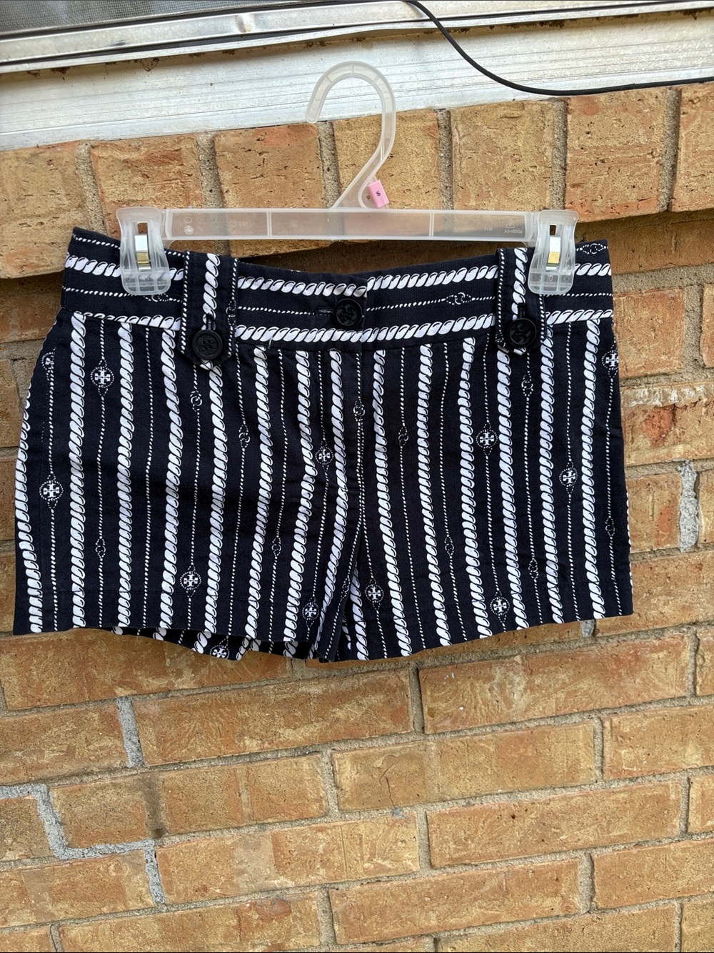 Tory Burch Black & White Rope-Print High Waist Shorts